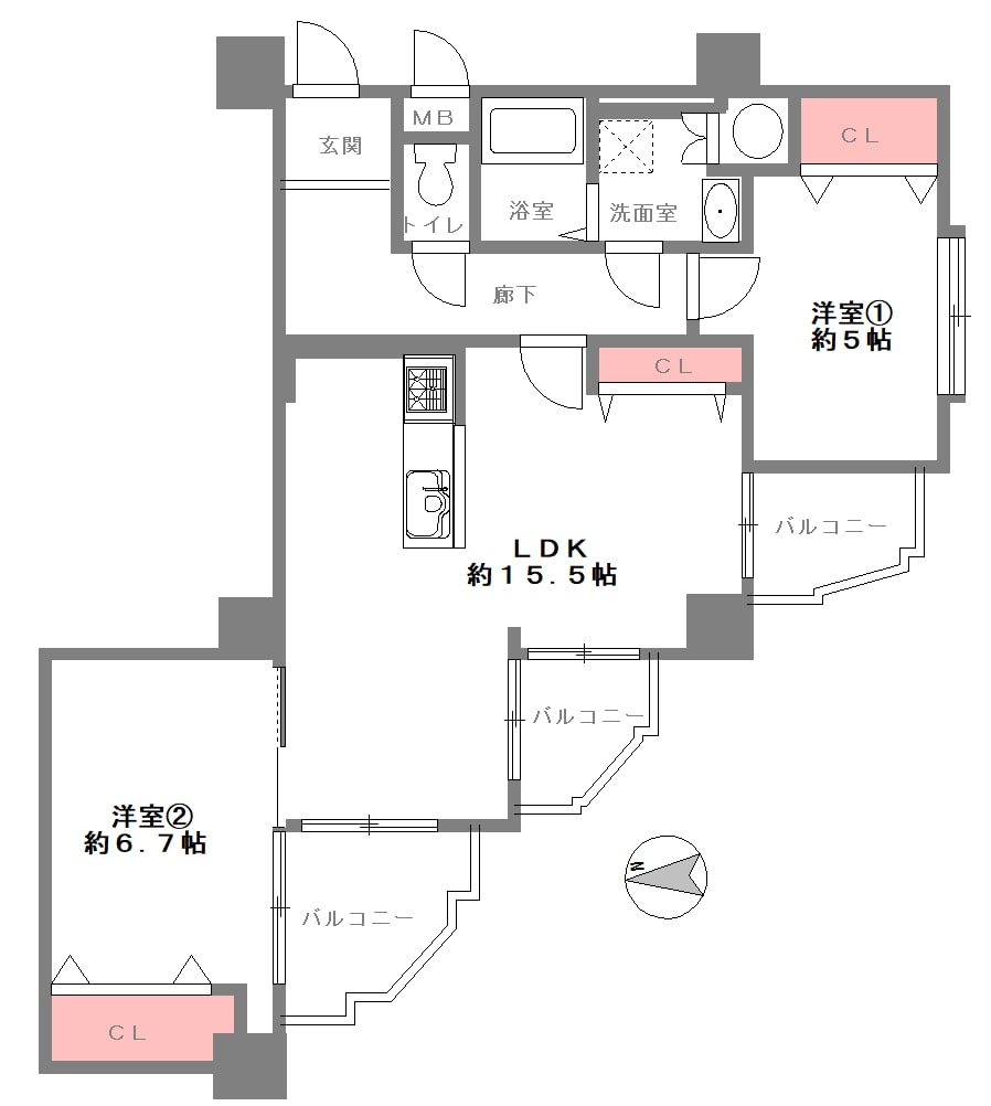 大阪市西区本田・阿波座の中古マンションの間取り